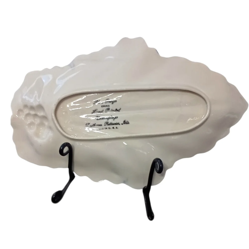 Blue Ridge Pottery Handled‎ Leaf Celery Dish Hand Painted Vintage French Peasant